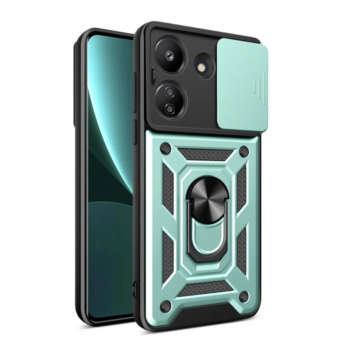 Xiaomi Redmi 13C Kılıf Pars Lens Yüzüklü Silikon - Yeşil
