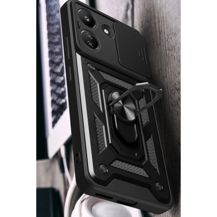 Xiaomi Redmi 13C Kılıf Pars Lens Yüzüklü Silikon - Yeşil