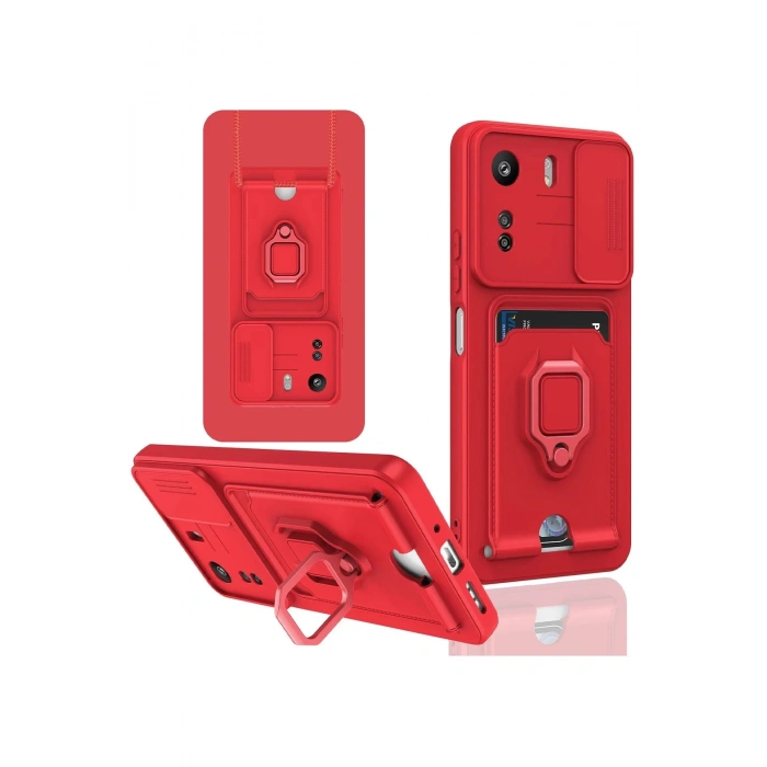 Xiaomi Redmi 13C Kılıf Zuma Kartvizitli Yüzüklü Silikon - Kırmızı