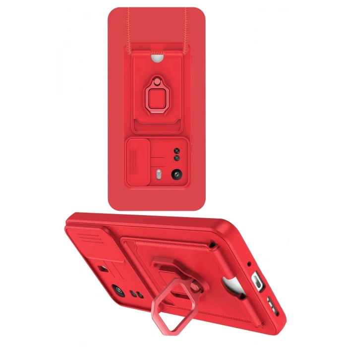 Xiaomi Redmi 13C Kılıf Zuma Kartvizitli Yüzüklü Silikon - Kırmızı