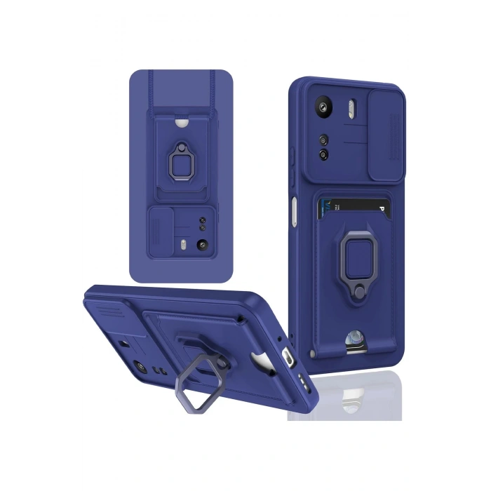 Xiaomi Redmi 13C Kılıf Zuma Kartvizitli Yüzüklü Silikon - Lacivert