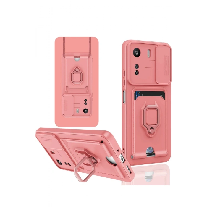 Xiaomi Redmi 13C Kılıf Zuma Kartvizitli Yüzüklü Silikon - Pembe