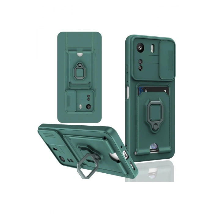 Xiaomi Redmi 13C Kılıf Zuma Kartvizitli Yüzüklü Silikon - Yeşil