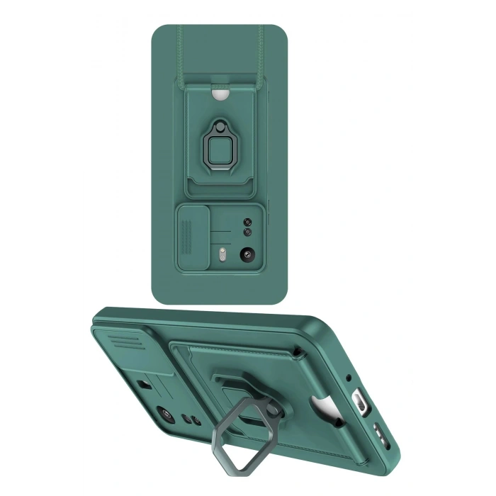 Xiaomi Redmi 13C Kılıf Zuma Kartvizitli Yüzüklü Silikon - Yeşil