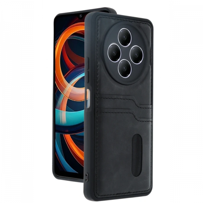 Xiaomi Redmi 14C Kılıf Sara Kartvizitli Deri Kılıf - Siyah