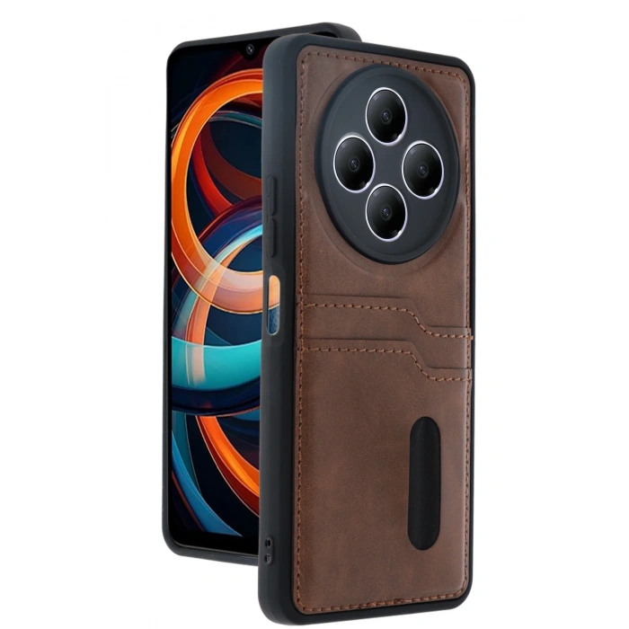 Xiaomi Redmi 14C Kılıf Sara Kartvizitli Deri Kılıf - Taba