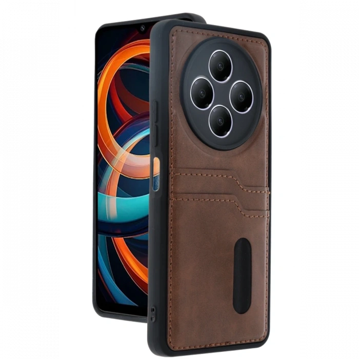 Xiaomi Redmi 14C Kılıf Sara Kartvizitli Deri Kılıf - Taba