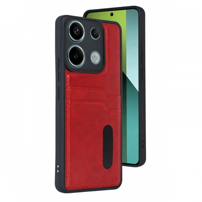 Xiaomi Redmi 15C 4G Sara Kartvizitli Deri Kılıf - Kırmızı