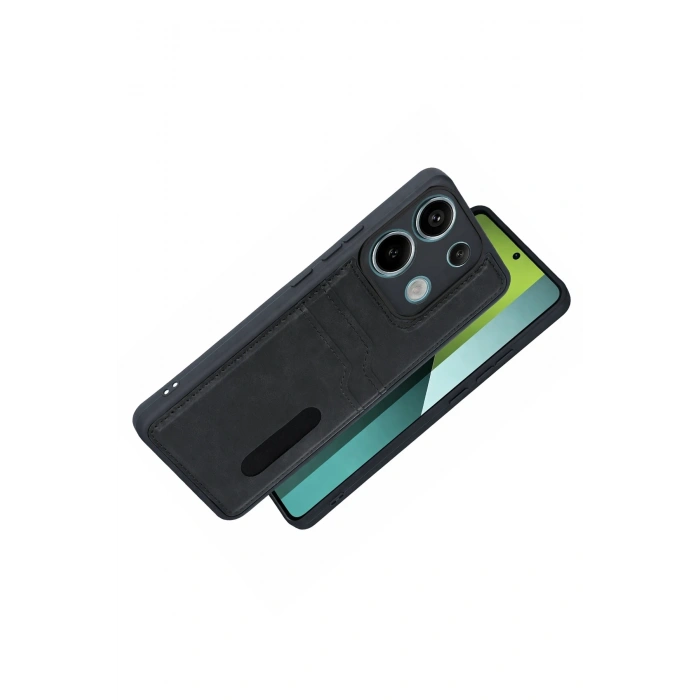 Xiaomi Redmi 15C 4G Sara Kartvizitli Deri Kılıf - Siyah