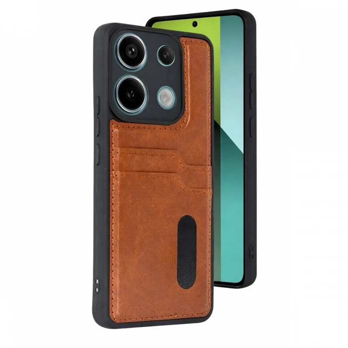 Xiaomi Redmi 15C 4G Sara Kartvizitli Deri Kılıf - Taba