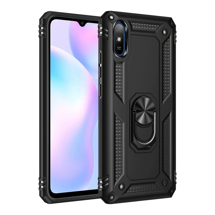 Xiaomi Redmi 9A Kılıf Sofya Yüzüklü Silikon Kapak - Siyah