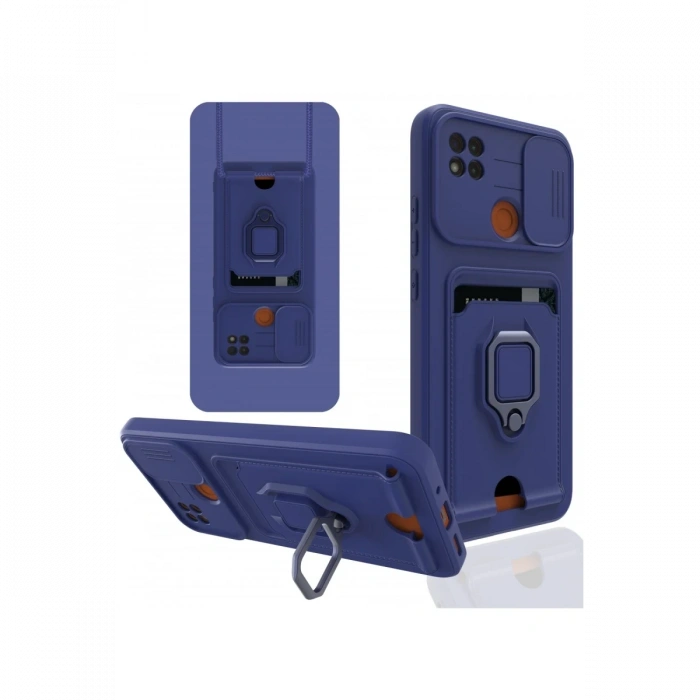 Xiaomi Redmi 9C Kılıf Zuma Kartvizitli Yüzüklü Silikon - Lacivert