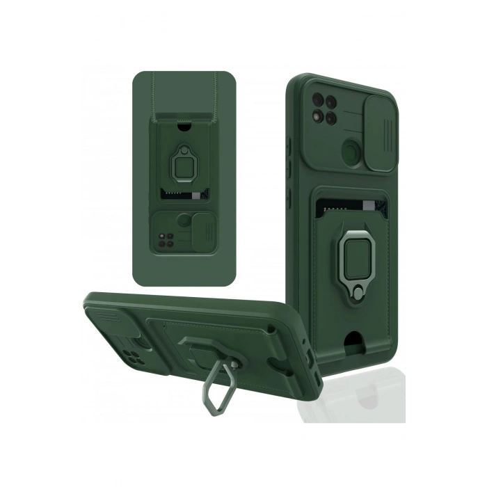 Xiaomi Redmi 9C Kılıf Zuma Kartvizitli Yüzüklü Silikon - Yeşil