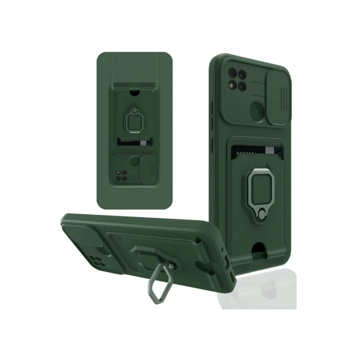 Xiaomi Redmi 9C Kılıf Zuma Kartvizitli Yüzüklü Silikon - Yeşil