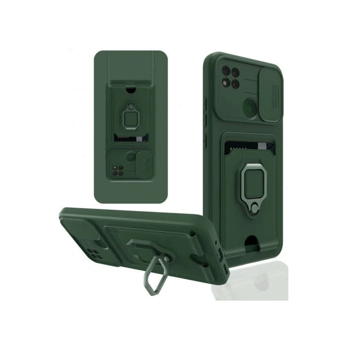 Xiaomi Redmi 9C Kılıf Zuma Kartvizitli Yüzüklü Silikon - Yeşil