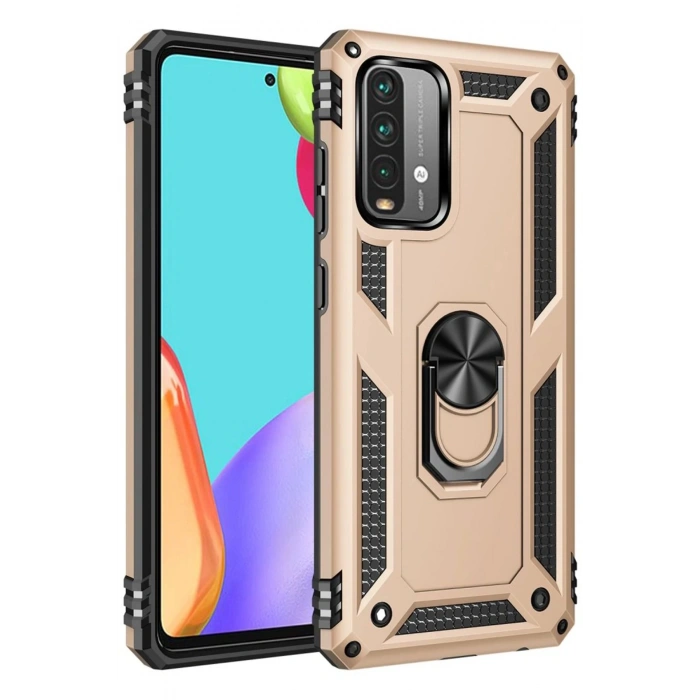Xiaomi Redmi 9T Kılıf Sofya Yüzüklü Silikon Kapak - Gold