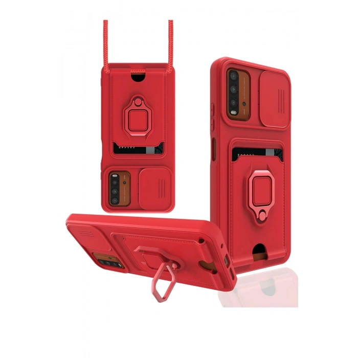 Xiaomi Redmi 9T Kılıf Zuma Kartvizitli Yüzüklü Silikon - Kırmızı