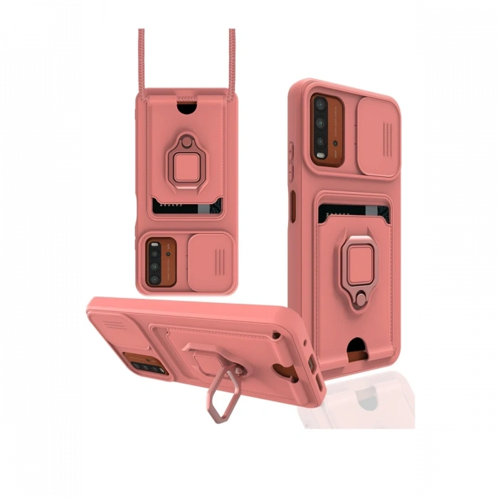 Xiaomi Redmi 9T Kılıf Zuma Kartvizitli Yüzüklü Silikon - Pembe