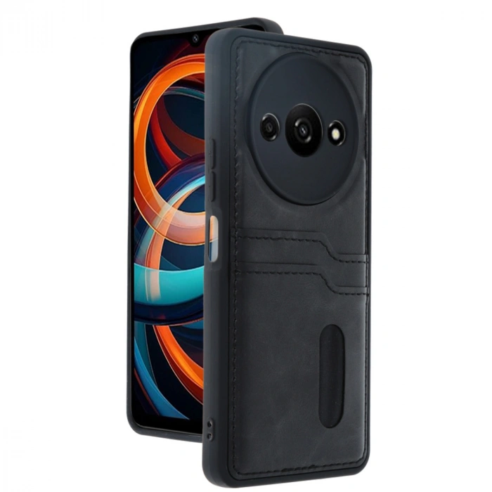 Xiaomi Redmi A3 4G Kılıf Sara Kartvizitli Deri Kılıf - Siyah