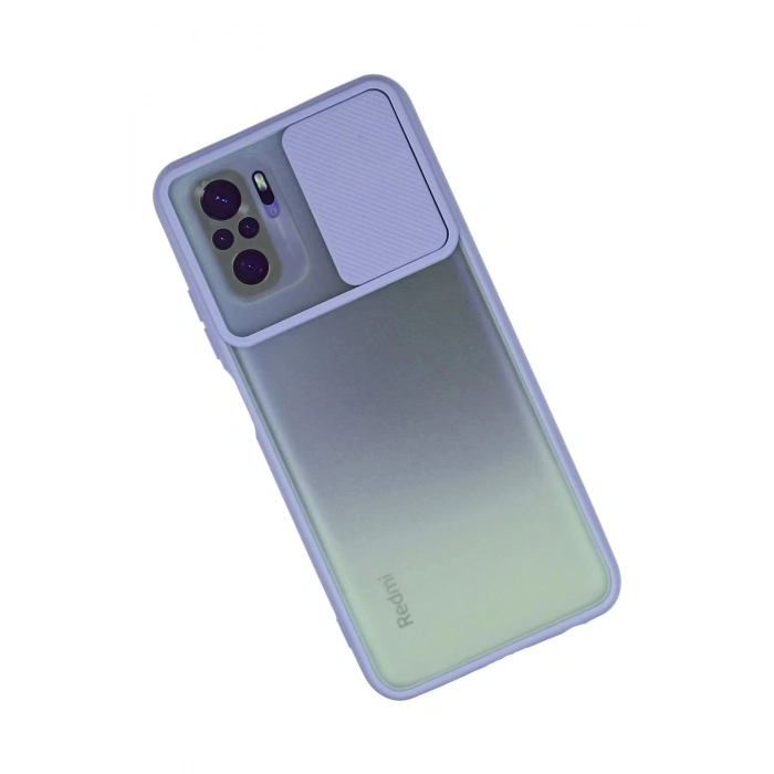 Xiaomi Redmi Note 10 Kılıf Palm Buzlu Kamera Sürgülü Silikon - Lila