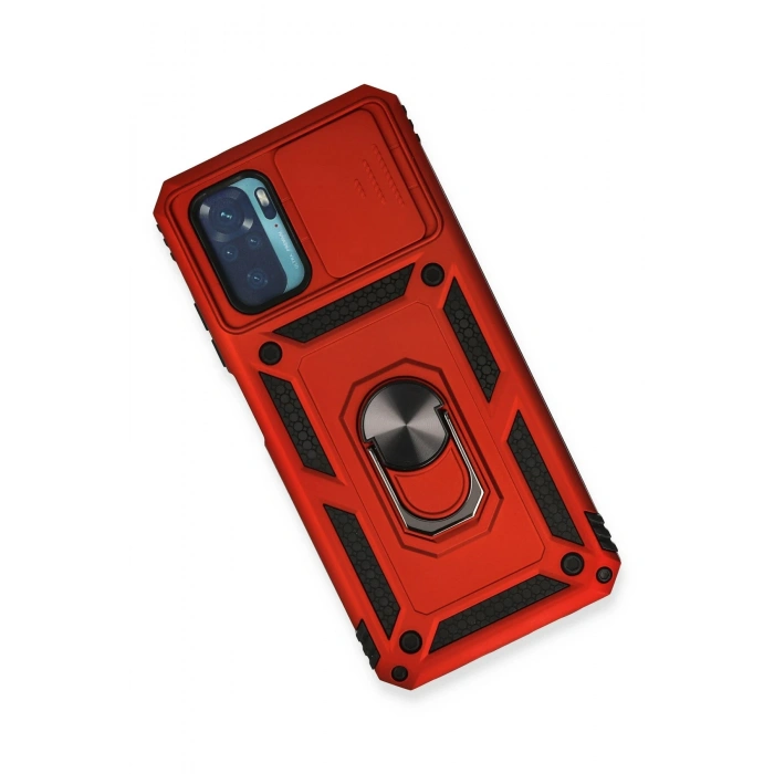 Xiaomi Redmi Note 10 Kılıf Pars Lens Yüzüklü Silikon - Kırmızı