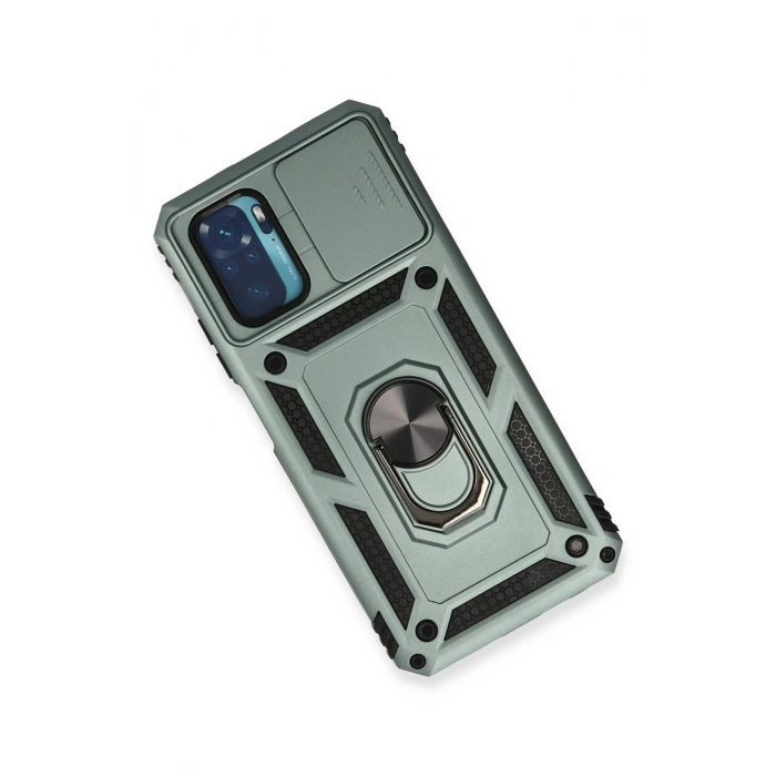 Xiaomi Redmi Note 10 Kılıf Pars Lens Yüzüklü Silikon - Yeşil