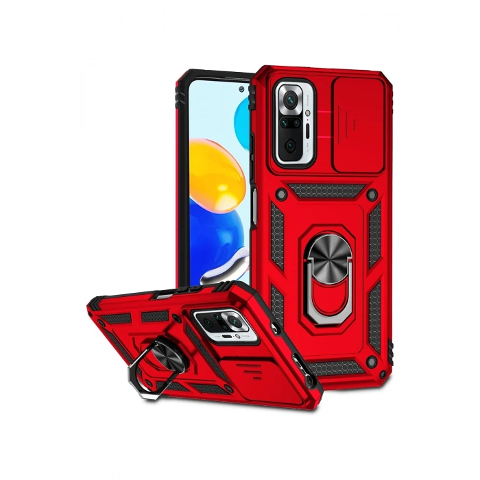 Xiaomi Redmi Note 10 Pro Kılıf Pars Lens Yüzüklü Silikon - Kırmızı