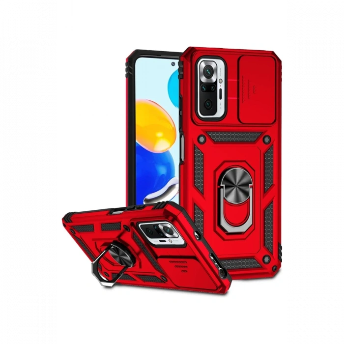 Xiaomi Redmi Note 10 Pro Kılıf Pars Lens Yüzüklü Silikon - Kırmızı