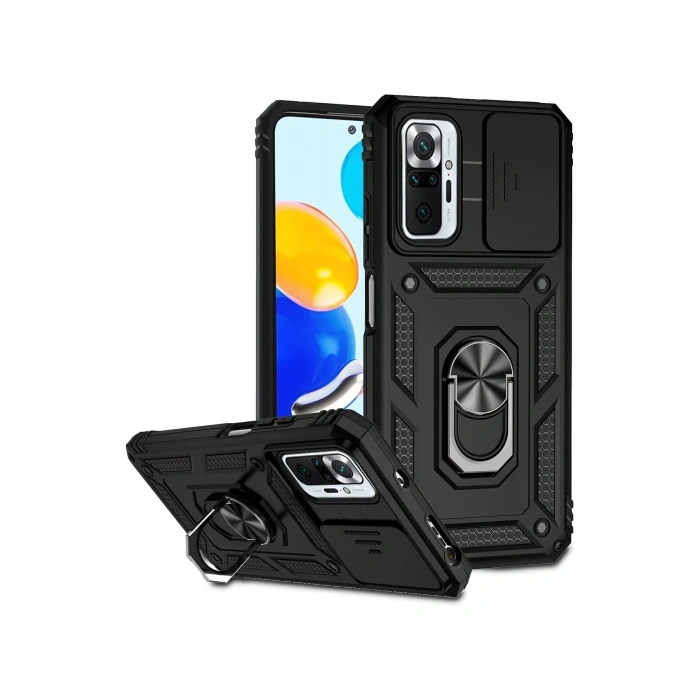 Xiaomi Redmi Note 10 Pro Kılıf Pars Lens Yüzüklü Silikon - Siyah