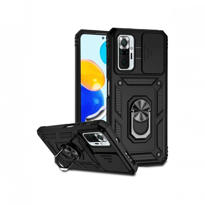 Xiaomi Redmi Note 10 Pro Kılıf Pars Lens Yüzüklü Silikon - Siyah