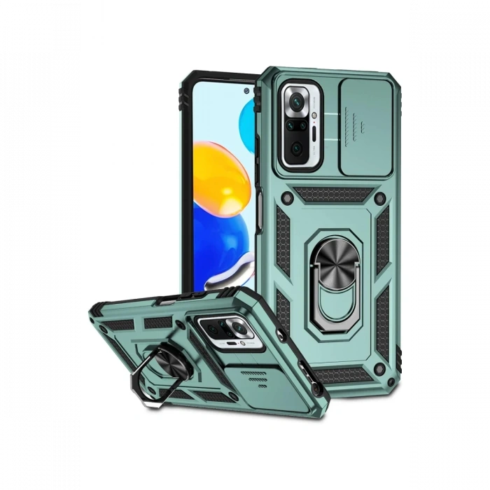 Xiaomi Redmi Note 10 Pro Kılıf Pars Lens Yüzüklü Silikon - Yeşil