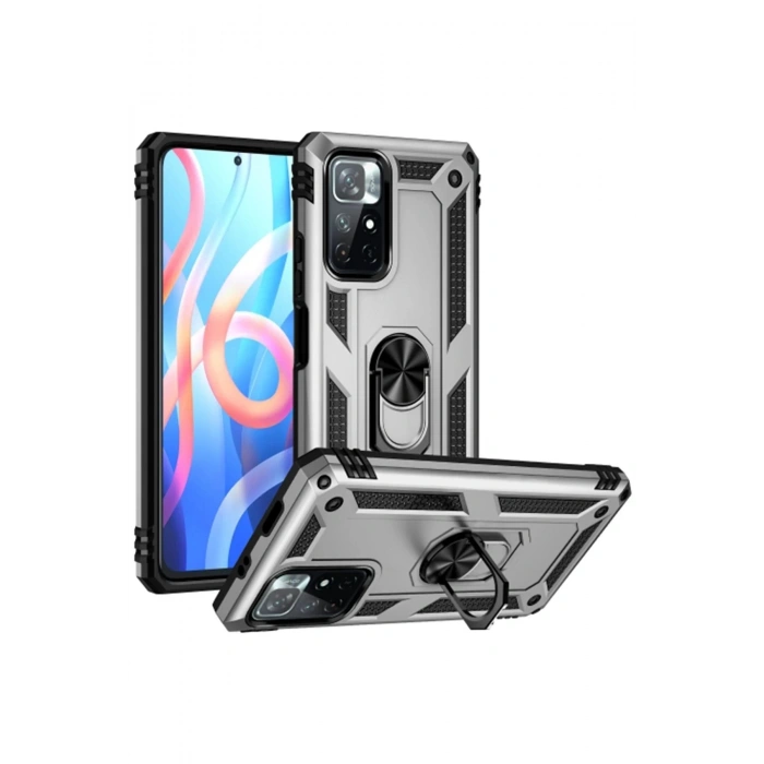 Xiaomi Redmi Note 11T Kılıf Sofya Yüzüklü Silikon Kapak - Gümüş