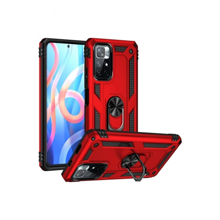 Xiaomi Redmi Note 11T Kılıf Sofya Yüzüklü Silikon Kapak - Kırmızı