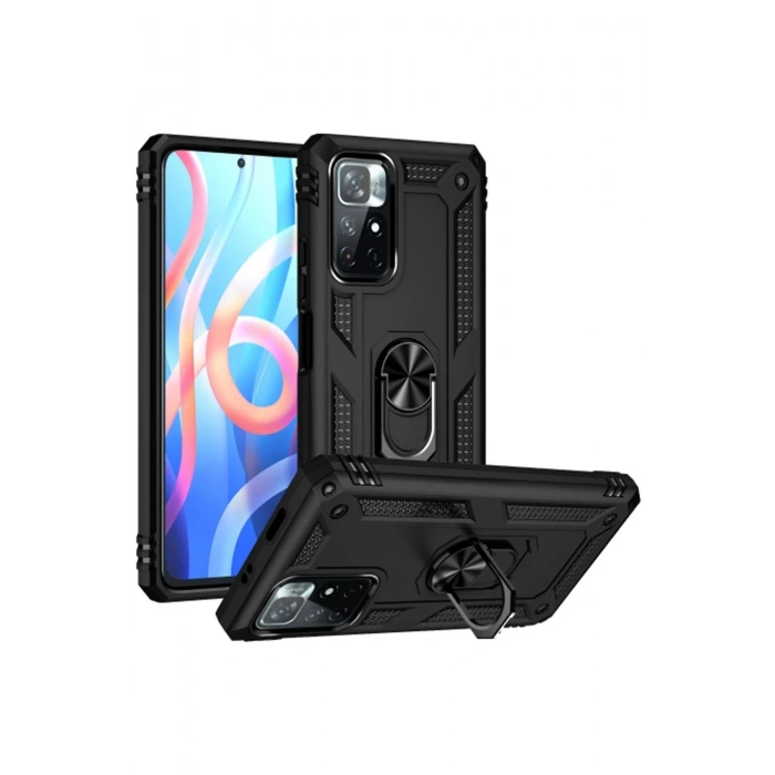 Xiaomi Redmi Note 11T Kılıf Sofya Yüzüklü Silikon Kapak - Siyah