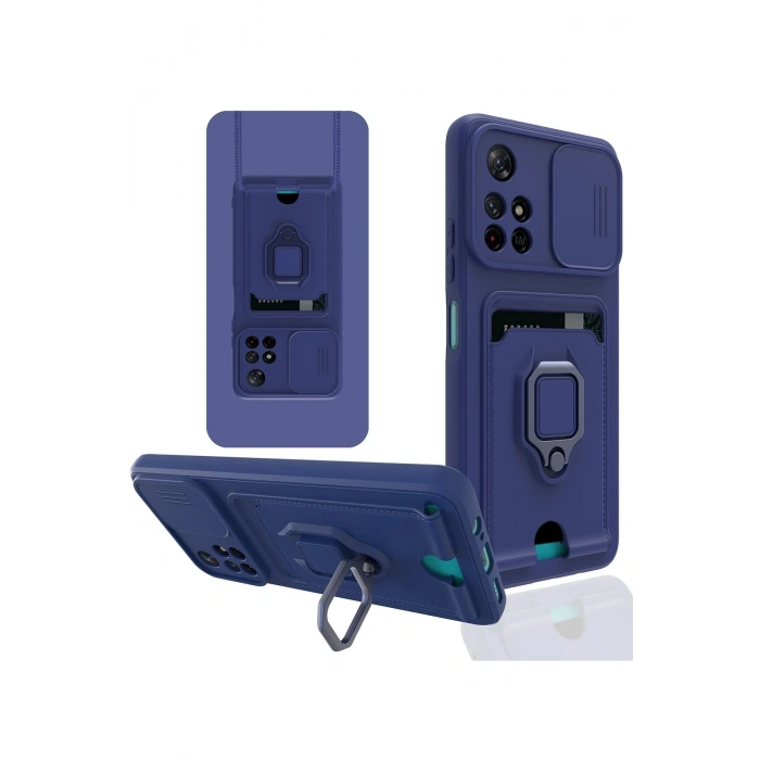 Xiaomi Redmi Note 11T Kılıf Zuma Kartvizitli Yüzüklü Silikon - Lacivert