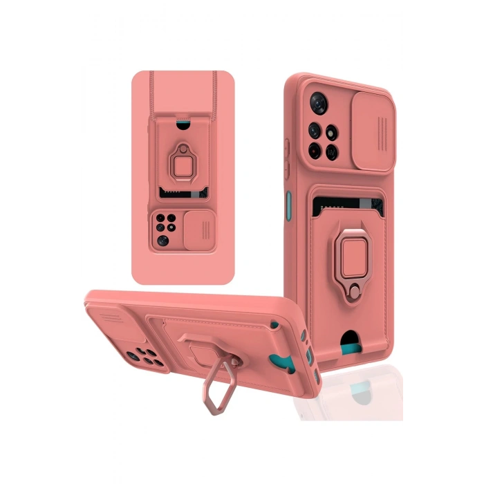 Xiaomi Redmi Note 11T Kılıf Zuma Kartvizitli Yüzüklü Silikon - Pembe