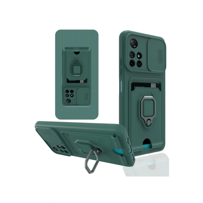 Xiaomi Redmi Note 11T Kılıf Zuma Kartvizitli Yüzüklü Silikon - Yeşil