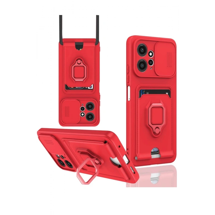 Xiaomi Redmi Note 12 4G Kılıf Zuma Kartvizitli Yüzüklü Silikon - Kırmızı