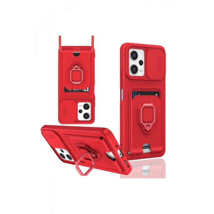 Xiaomi Redmi Note 12 Pro 5G Kılıf Zuma Kartvizitli Yüzüklü Silikon - Kırmızı