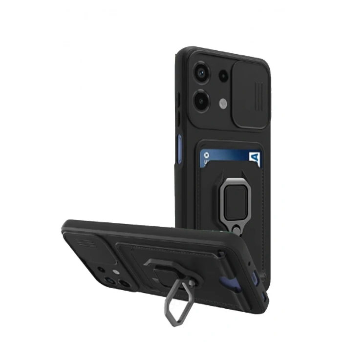 Xiaomi Redmi Note 13 4G Kılıf Zuma Kartvizitli Yüzüklü Silikon - Siyah