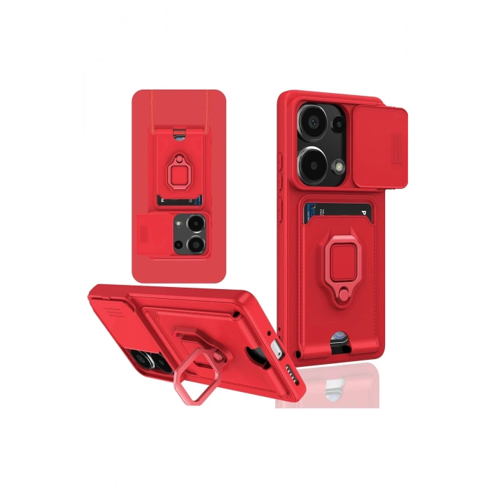 Xiaomi Redmi Note 13 Pro 4G Kılıf Zuma Kartvizitli Yüzüklü Silikon - Kırmızı