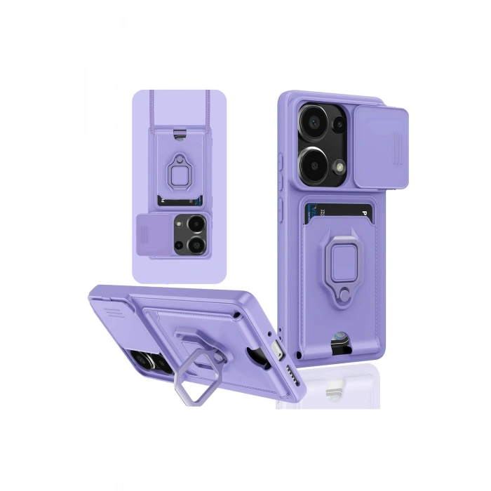 Xiaomi Redmi Note 13 Pro 4G Kılıf Zuma Kartvizitli Yüzüklü Silikon - Lila