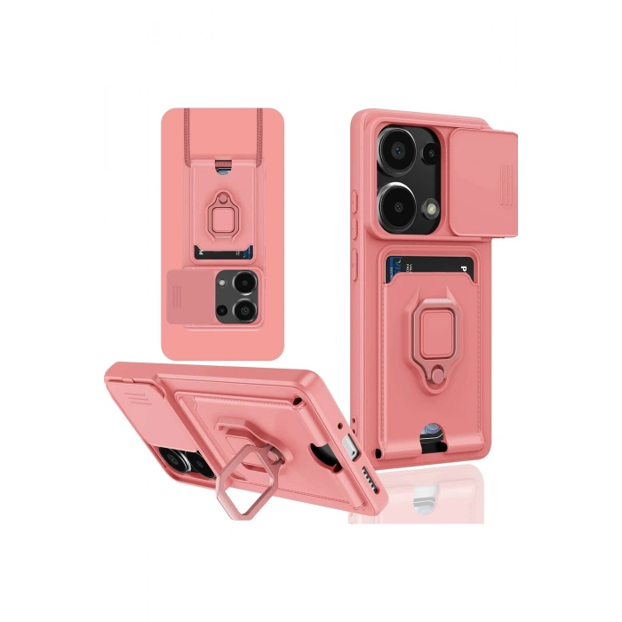 Xiaomi Redmi Note 13 Pro 4G Kılıf Zuma Kartvizitli Yüzüklü Silikon - Pembe