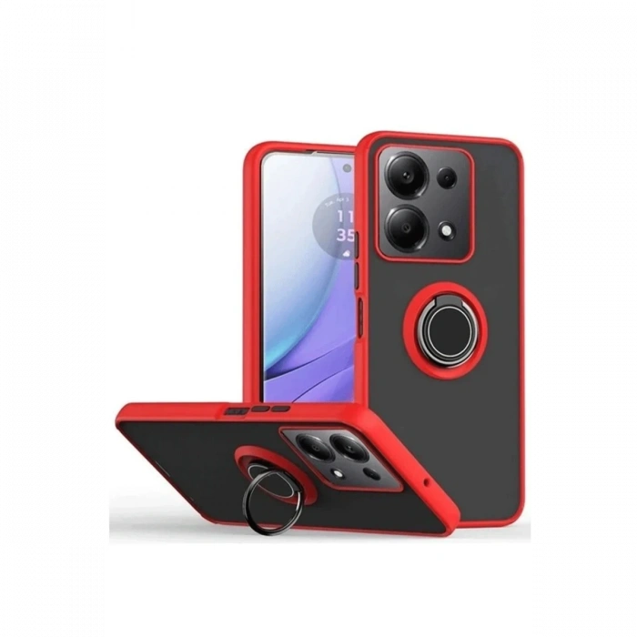 Xiaomi Redmi Note 13 Pro 4G Montreal Yüzüklü Silikon Kapak - Kırmızı
