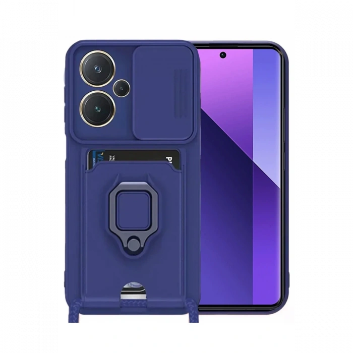 Xiaomi Redmi Note 13 Pro Plus Kılıf Zuma Kartvizitli Yüzüklü Silikon - Lacivert