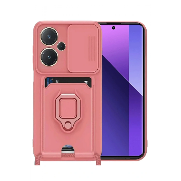 Xiaomi Redmi Note 13 Pro Plus Kılıf Zuma Kartvizitli Yüzüklü Silikon - Pembe