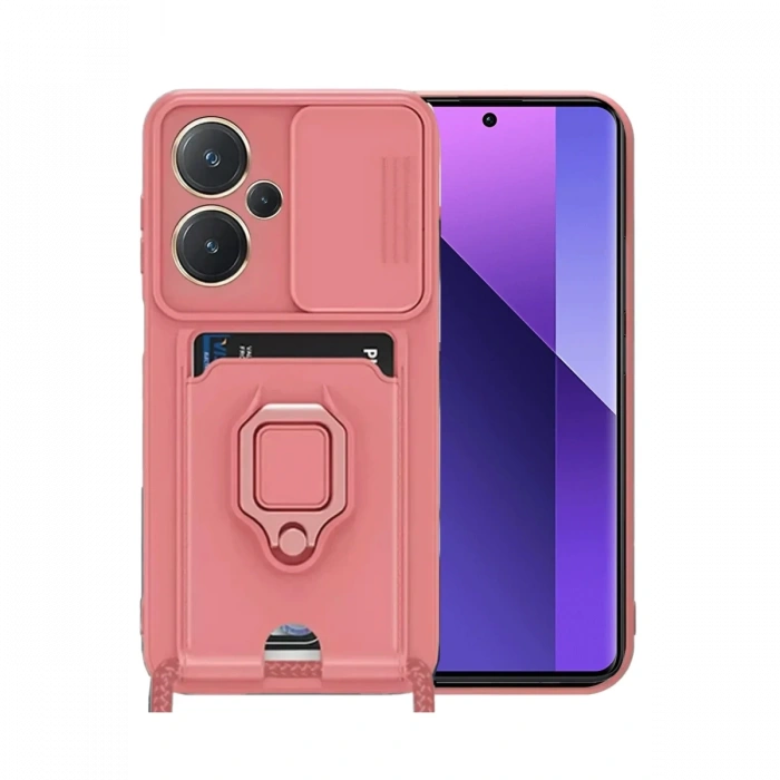 Xiaomi Redmi Note 13 Pro Plus Kılıf Zuma Kartvizitli Yüzüklü Silikon - Pembe