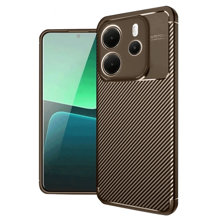 Xiaomi Redmi Note 14 4G Kılıf Auto Focus Karbon Kapak - Kahverengi