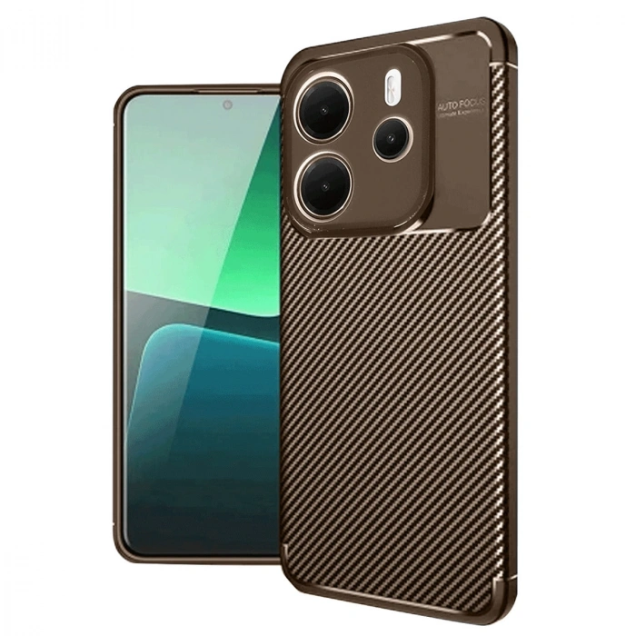 Xiaomi Redmi Note 14 4G Kılıf Auto Focus Karbon Kapak - Kahverengi