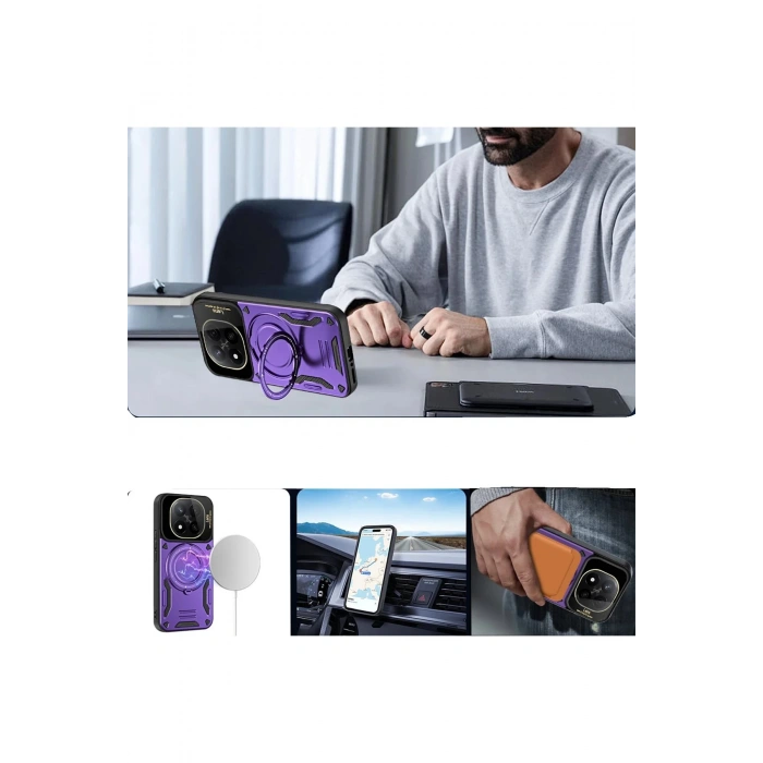 Xiaomi Redmi Note 14 4G Kılıf Joy Lens Standlı Kapak - Mor